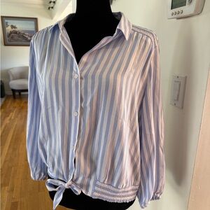 beachlunchlounge Blue and White Striped Button-Down Shirt